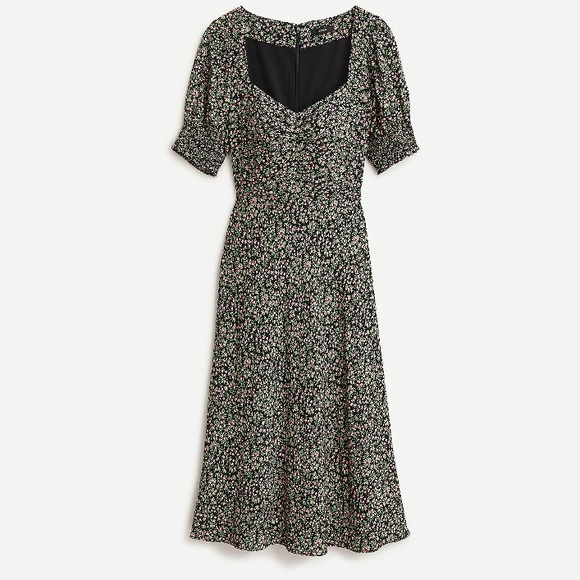 J Crew Smocked Sleeve Floral Print Midi Dress Sz 8 Cottagecore Romantic - Picture 4 of 9